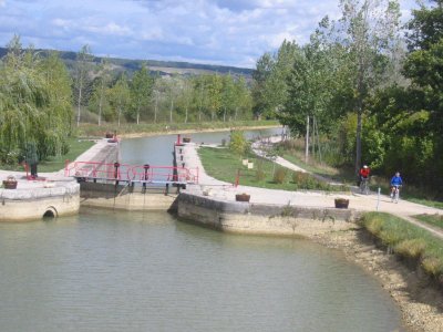 View from bridge over a Burgundy Canal.